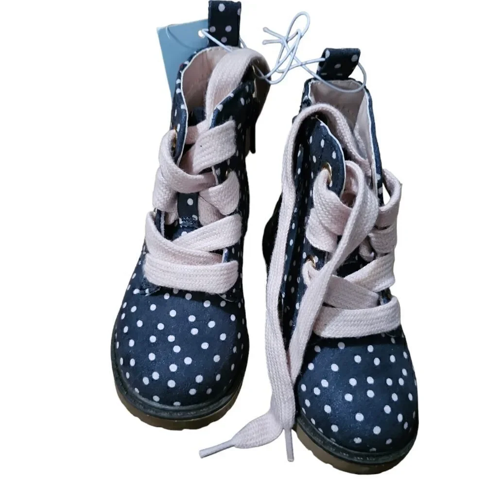 Cat & Jack Polka Dot Giovanna Lace Up Combat Girls Toddler Boots - Size 6